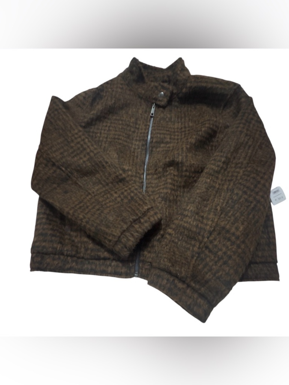 Time and Tru Brown Houndstooth Bomber Jacket